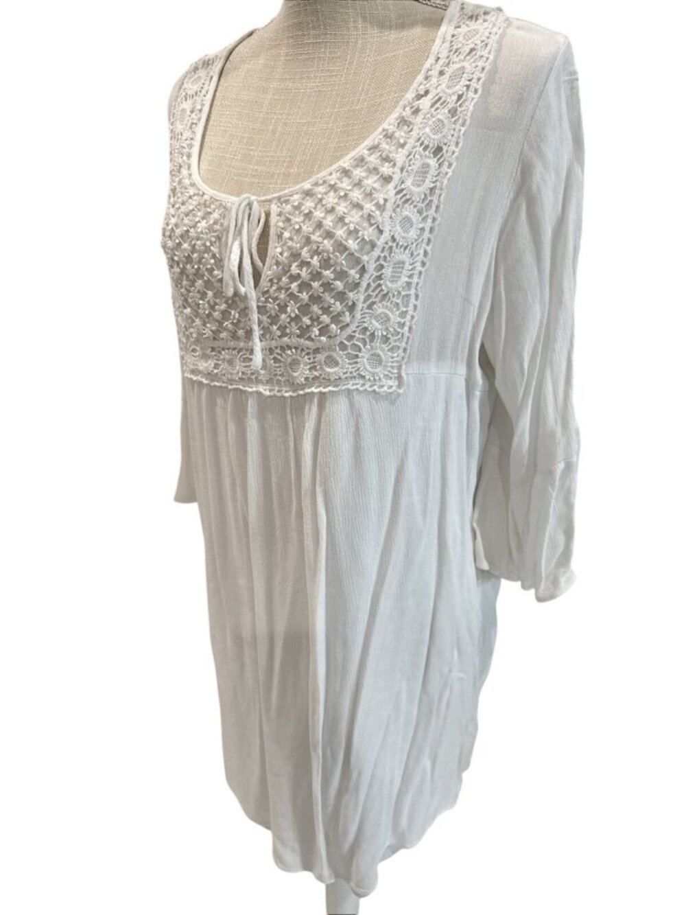 Rue Juju White Boho Tunic With Crochet Lace Detail Size L